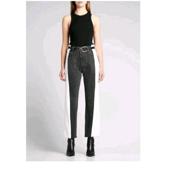 Two-Tone Black and White Flare Jeans - Picture 2 of 5